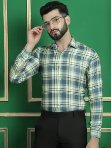 Indian Needle Classic Tartan Checks Long Sleeves Spread Collar Cotton Opaque Formal Shirt