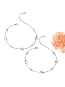 SILBERRY 925 Sterling Silver Rhodium-Plated Crystals Studded Anklet