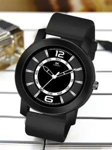 IIK COLLECTION Men Black & White Round Dial Adjustable Flexible Silicon Strap Watch