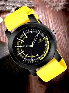 IIK COLLECTION Men Black,Yellow & White Round Dial Adjustable Silicon Strap Watch for Men