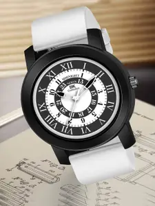 IIK COLLECTION Men Grey & White Round Dial Adjustable Flexible Silicon Strap Watch