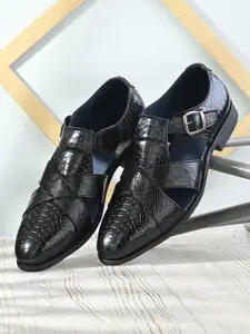 House of Pataudi Men Textured Shoe Style Sandals