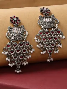 OOMPH Floral Artificial Stones Studded & Beads Beaded Drop Earrings