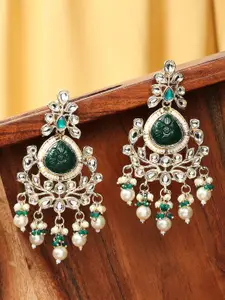 OOMPH Floral Kundan Studded Drop Earrings