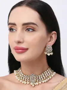 OOMPH Kundan Studded & Beaded With Jhumka Earrings Jewellery Set