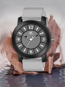 IIK COLLECTION Men Grey & White & Black Round Dial Adjustable Flexible Silicon Strap Watch