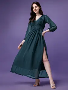 Femvy V-Neck Georgette Maxi Dress