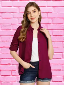 Funday Fashion Horizontal Stripes Long Sleeves Spread Collar Cotton Opaque Casual Shirt