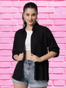 Funday Fashion Long Sleeves Spread Collar Cotton Opaque Casual Shirt