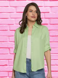 Funday Fashion Boxy Fit Spread Collar Long Sleeves Cotton Casual Shirt