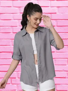 Funday Fashion Long Sleeves Spread Collar Cotton Opaque Striped Casual Shirt