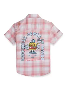 Gini and Jony Boys Tartan Checks Short Sleeves Spread Collar Cotton Opaque Casual Shirt