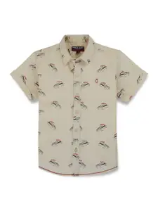 Gini and Jony Boys Short Sleeves Spread Collar Cotton Opaque Printed Casual Shirt