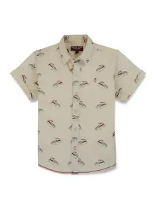 Gini and Jony Boys Short Sleeves Spread Collar Cotton Opaque Printed Casual Shirt