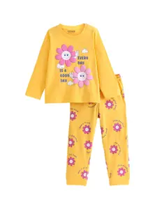 Honeyhap Girls Typography Printed Pure Cotton Night suit