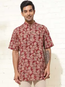 Fabindia Floral Printed Mandarin Collar Straight Kurta