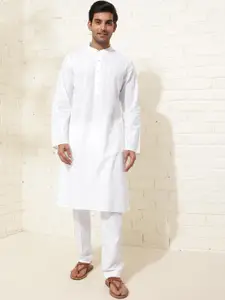 Fabindia Striped Band Collar Cotton Straight Kurta