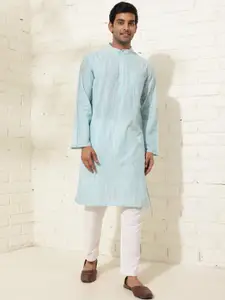 Fabindia Checked Mandarin Collar Cotton Strigth Kurta