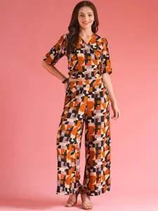 GLOBUS Geometric Print Wrap Tie Back Top With Palazzos Co-Ord Set