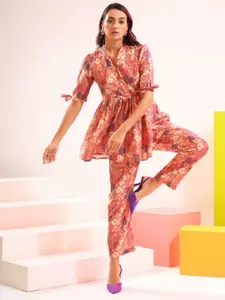 Siya Fashion Floral-Print V-Neck Top & Trousers