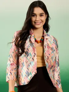 Sangria Pink Printed Open-Front Shrug