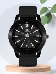 IIK COLLECTION Men Black Round Dial Adjustable Flexible Silicon Strap Watch for Men