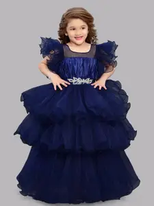 Pink Chick Girls Flutter Sleeve Layered Net Maxi Dress