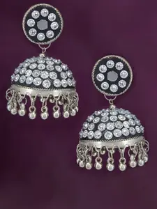 PRIVIU Stone-Studded Dome Shaped Oxidised  Jhumkas
