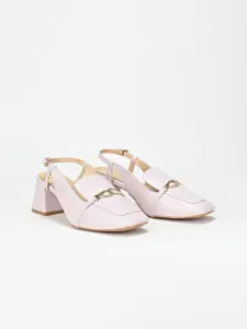 SCENTRA Embellished Backstrap Block Heel Pumps