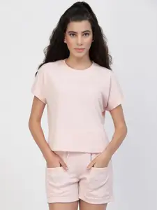 DressBerry Peach Coloured T-Shirt With Shorts