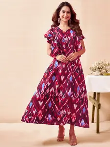 Selvia Printed Flutter Sleeve Maxi Dress