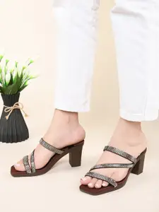 XE Looks Embellished Open Toe Block Heels