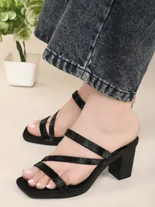 XE Looks Embellished Open Toe Block Heels
