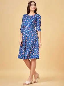 YU by Pantaloons Floral Print Puff Sleeves Tiered A-Line Dress