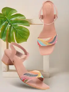 Picktoes Embellished Open Toe Block Heels