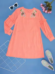 YU by Pantaloons Girls Round Neck Puff Sleeves Cotton A-Line Dress