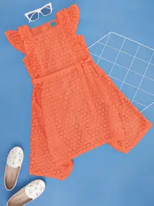 YU by Pantaloons Girls Self Design Flutter Sleeves Fit & Flare Dress