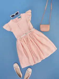 YU by Pantaloons Girls Striped Flutter Sleeves Fit & Flare Dress