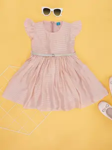 YU by Pantaloons Girls Striped Flutter Sleeves Fit & Flare Dress