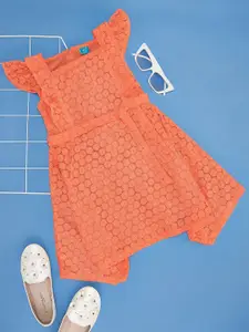 YU by Pantaloons Girls Self Design Flutter Sleeves A-Line Dress