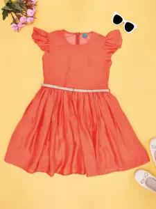 YU by Pantaloons Girls Striped Flutter Sleeves Fit & Flare Dress