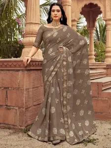Mitera Floral Printed Zari Pure Chiffon Ikat Saree