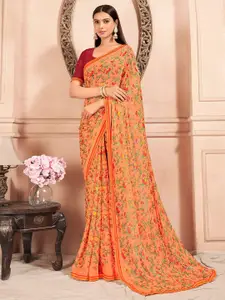 Mitera Floral Embroidered Pure Chiffon Saree