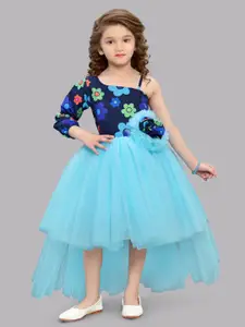 Pink Chick Printed One Shoulder Long Sleeves Satin A-Line Midi Dress