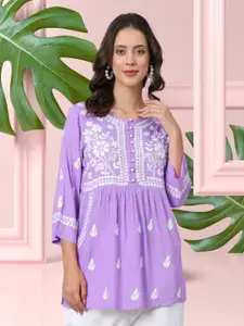 PARAMOUNT CHIKAN Women Embroidered Lucknowi Chikankari Rayon Kurti