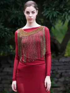 ODETTE Tasselled Acrylic Party Crop Waterfall Shrug