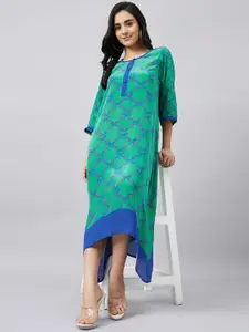 First Resort by Ramola Bachchan Ethnic Motif Print Round Neck  A-Line Midi Dress