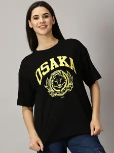 THE HOLLANDER Typography Printed Drop Shoulder Sleeves Pure Cotton Oversized T-shirt