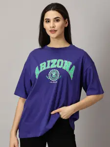 THE HOLLANDER Typography Printed Drop Shoulder Sleeves Cotton Oversized T-shirt