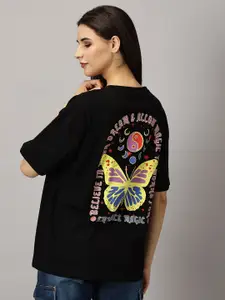 THE HOLLANDER Graphic Printed Drop Shoulder Sleeves Cotton Oversized T-shirt